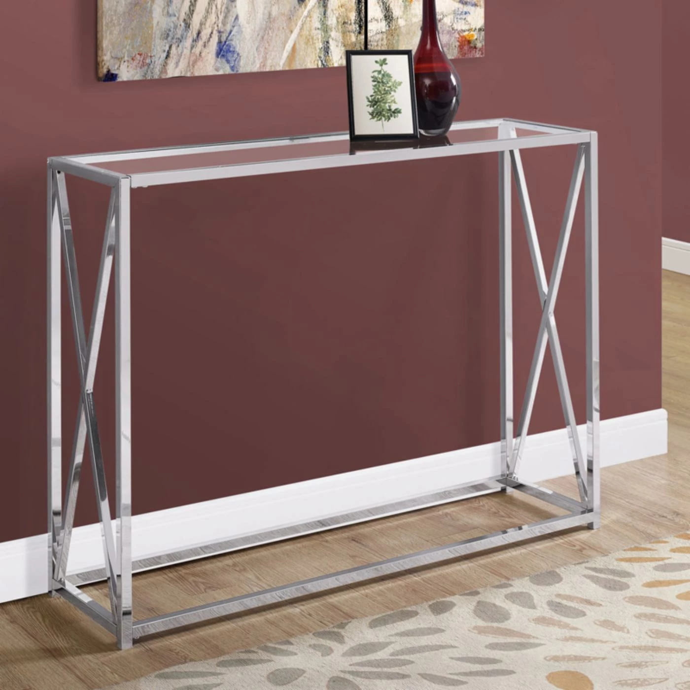 Best Pirce β€οΈ Metal Monarch Specialties Glass Top Console Table With Cross Legs π - Image 3