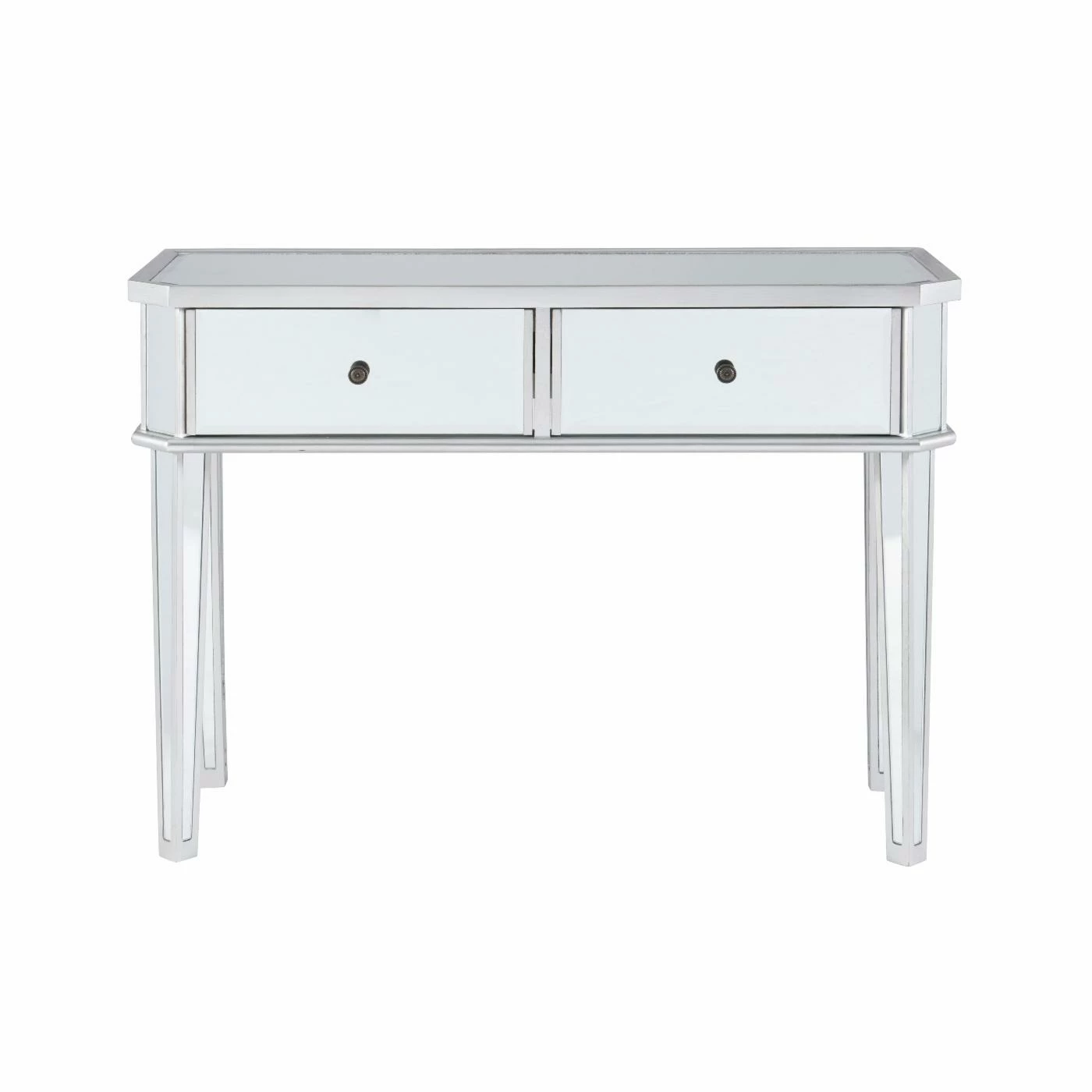 New π Powell Mirrored 2-Drawer Small Console - Mirrored Surfaces And Luxe Silver Wood π - Image 4