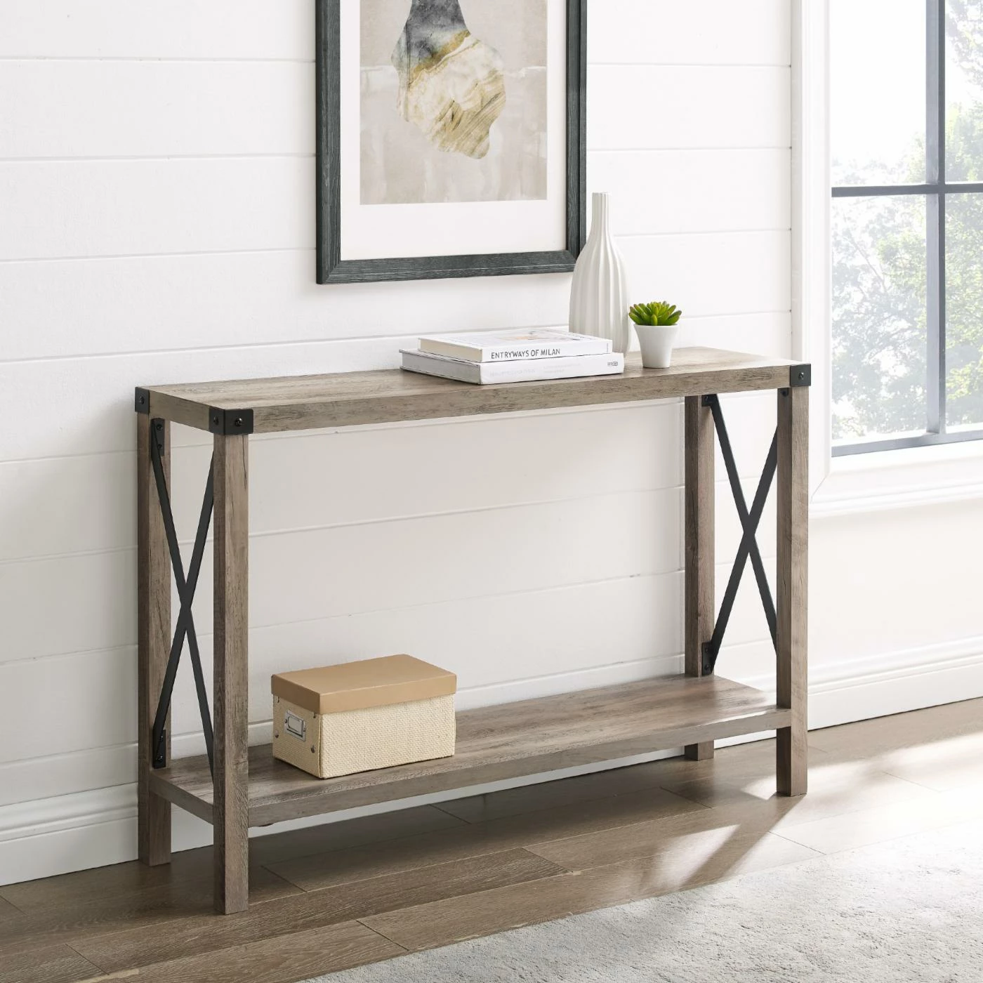 Promo π€© Wood HumbleNest Countryside Weathered Metal X Console Table β - Image 4