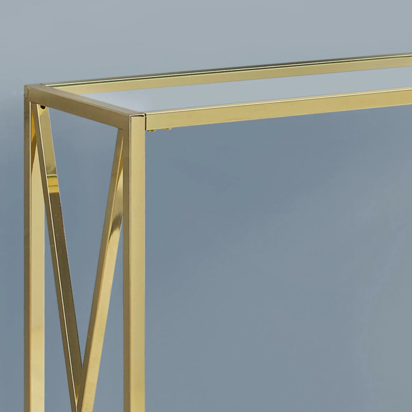 Best Pirce β€οΈ Metal Monarch Specialties Glass Top Console Table With Cross Legs π - Image 5