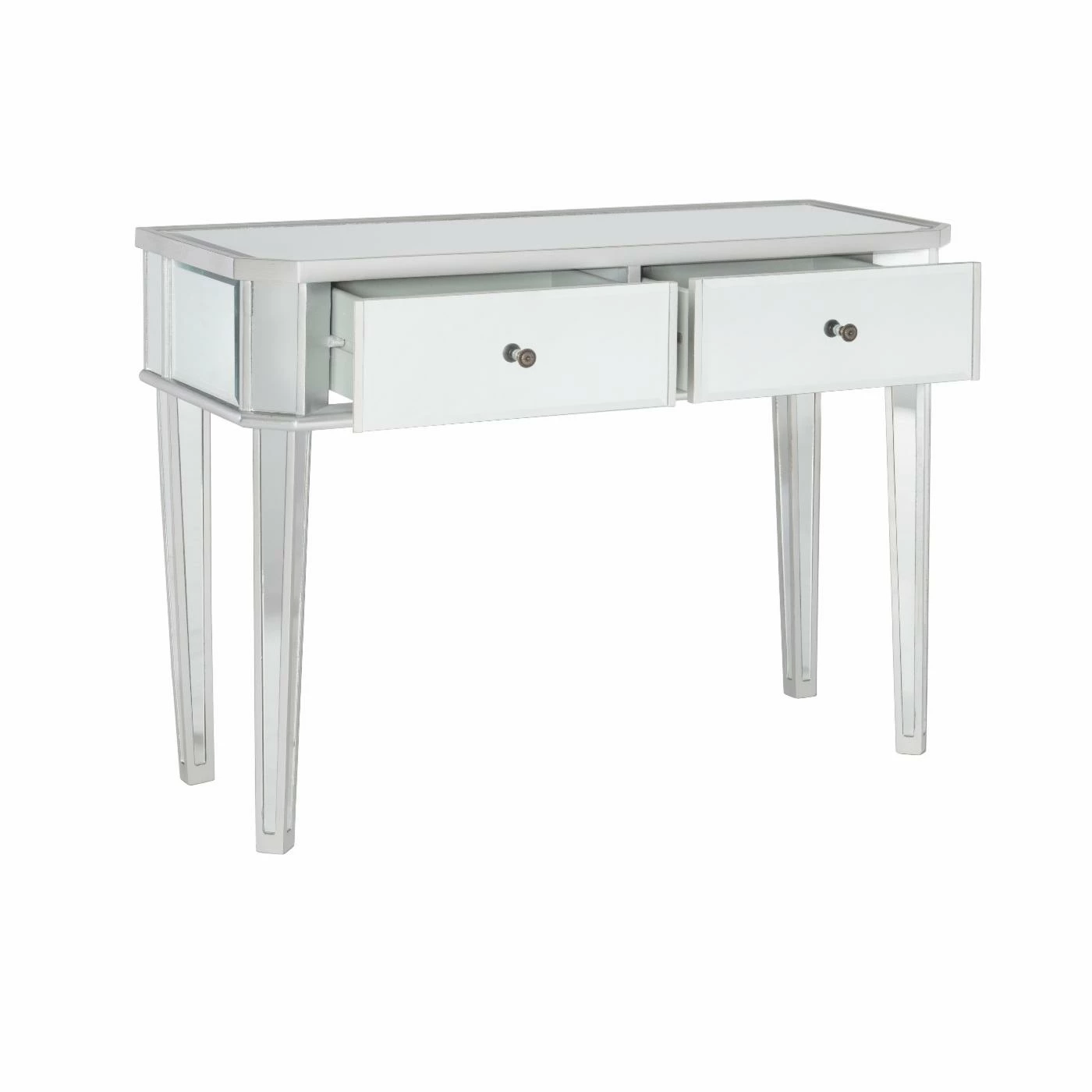 New π Powell Mirrored 2-Drawer Small Console - Mirrored Surfaces And Luxe Silver Wood π - Image 8