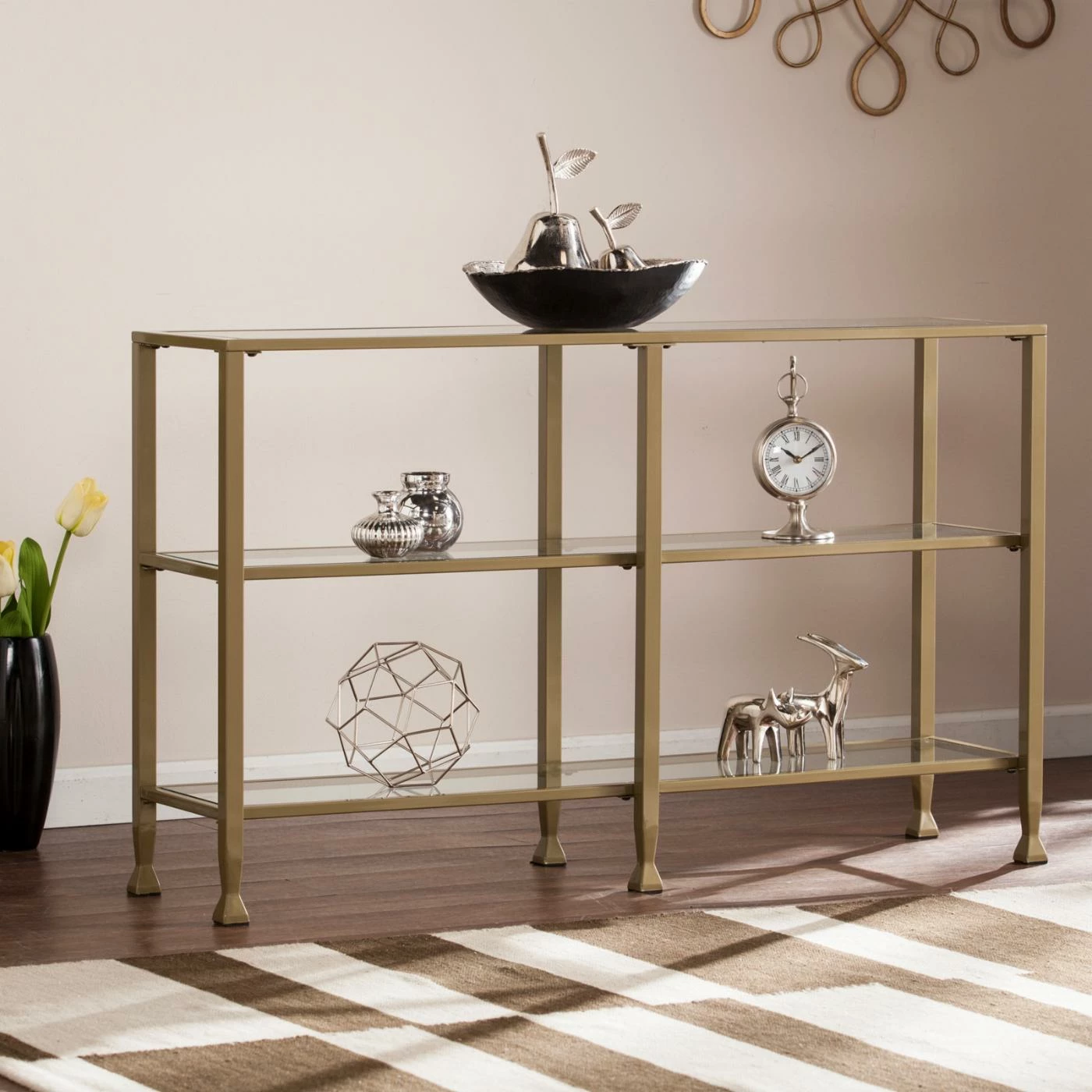 Outlet 😀 Southern Enterprises Jaymes Metal / Glass 3-Tier Console Table/Media Stand 👏 - Image 8