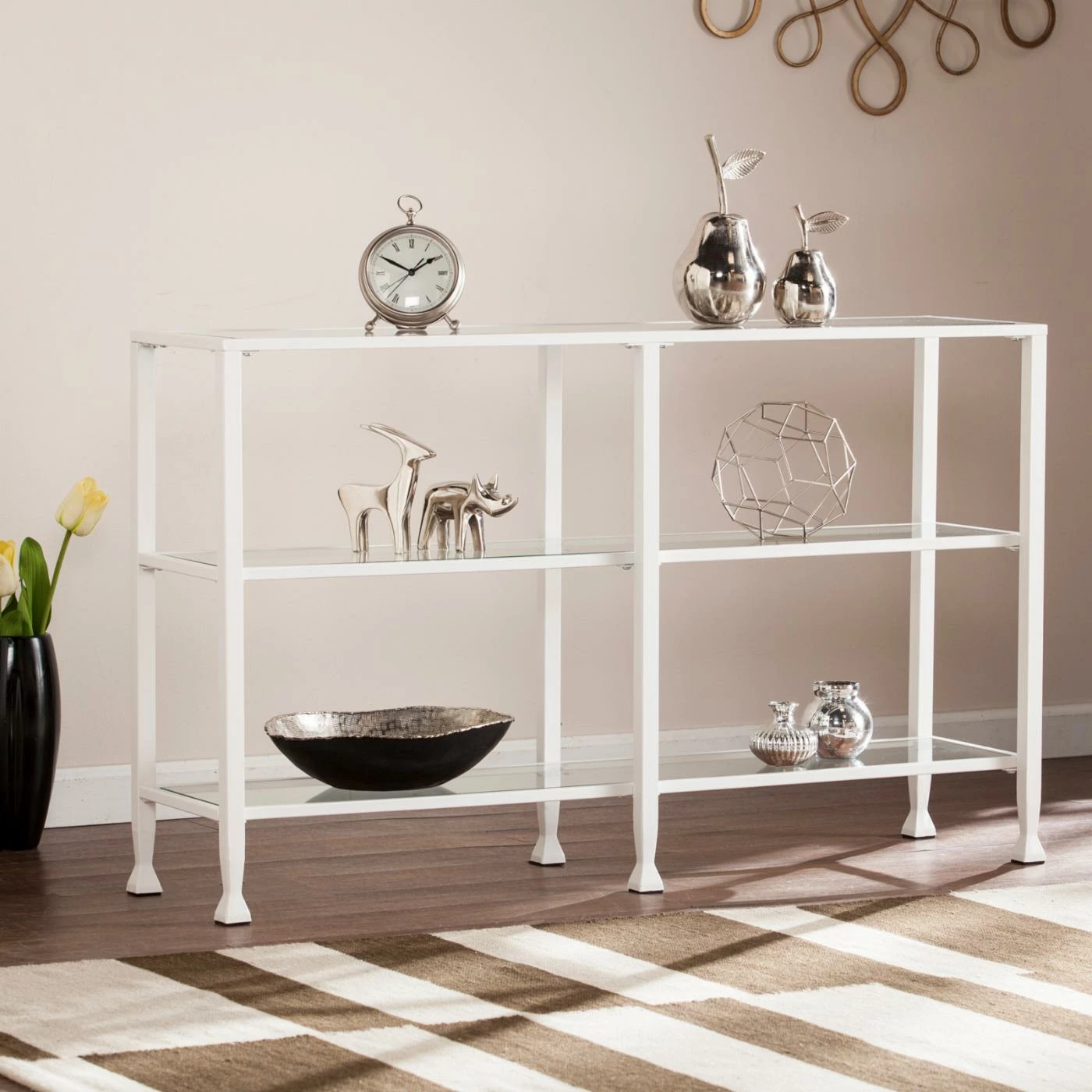Outlet 😀 Southern Enterprises Jaymes Metal / Glass 3-Tier Console Table/Media Stand 👏 - Image 9