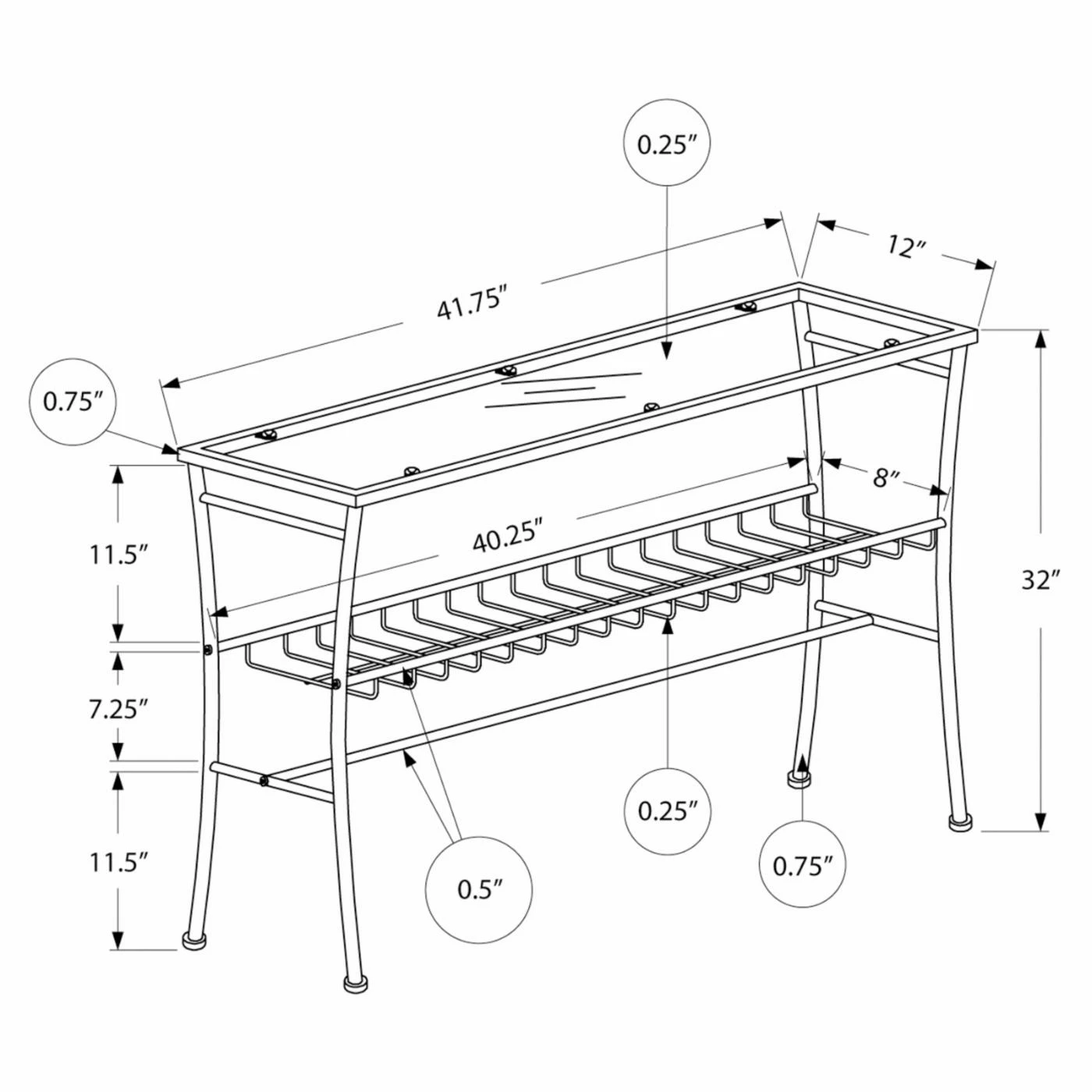 Buy 🎁 Metal Monarch Specialties Rectangular Glass Top Console Table With Basket Shelf ❤️ - Image 7