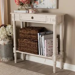 Hot Sale 🎉 Wood Baxton Studio Ariella Country Cottage Farmhouse 1 Drawer Console Table 👏 -Convenience Concepts Shop detail7WSI3998