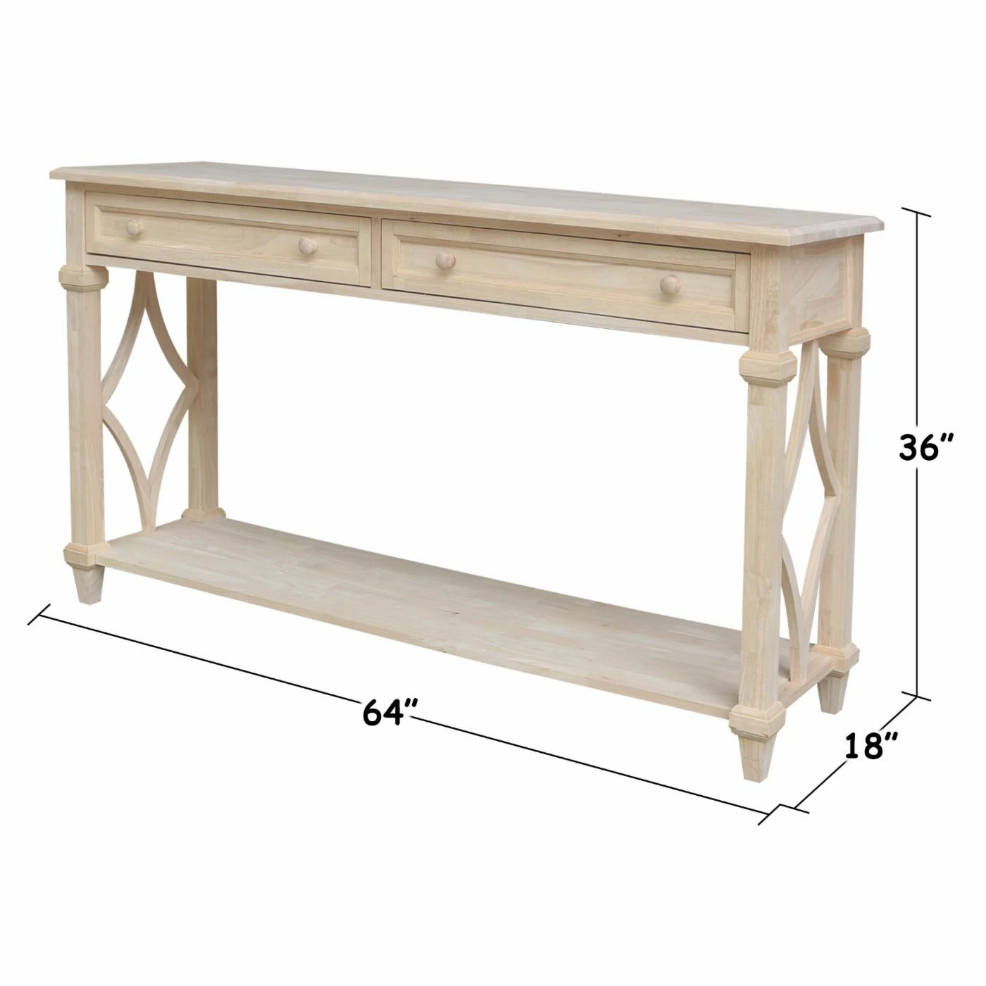 Cheap π International Concepts Josephine Solid Wood Console/Sofa Table With Shelf And 2 Drawers - Unfinished β - Image 9