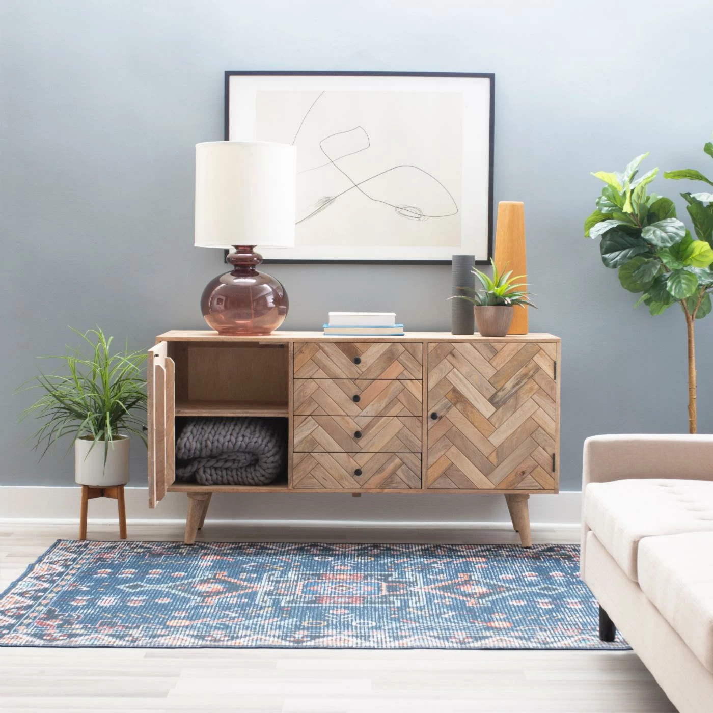 Cheap ๐ Wood Powell Darya 2-Door 3-Drawer Console - Natural ๐ - Image 3