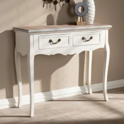 Flash Sale ⌛ Wood Baxton Studio Capucine French Country Cottage 2 Drawer Console Table 🧨 -Convenience Concepts Shop detailWSI4338