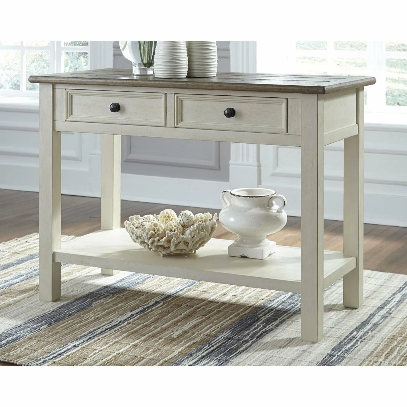 Discount 😍 Wood Signature Design By Ashley Bolanburg Rectangular 2 Drawer Sofa Table 🌟 - Image 2