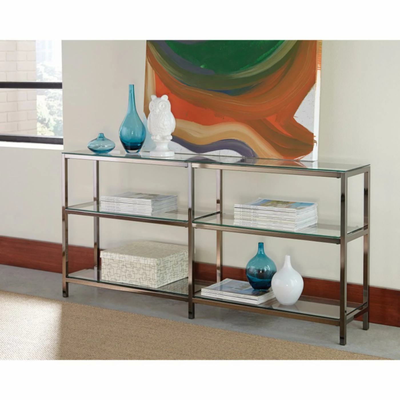 Wholesale β Benzara Industrial Metal Bookcase With Glass Shelves π - Image 2
