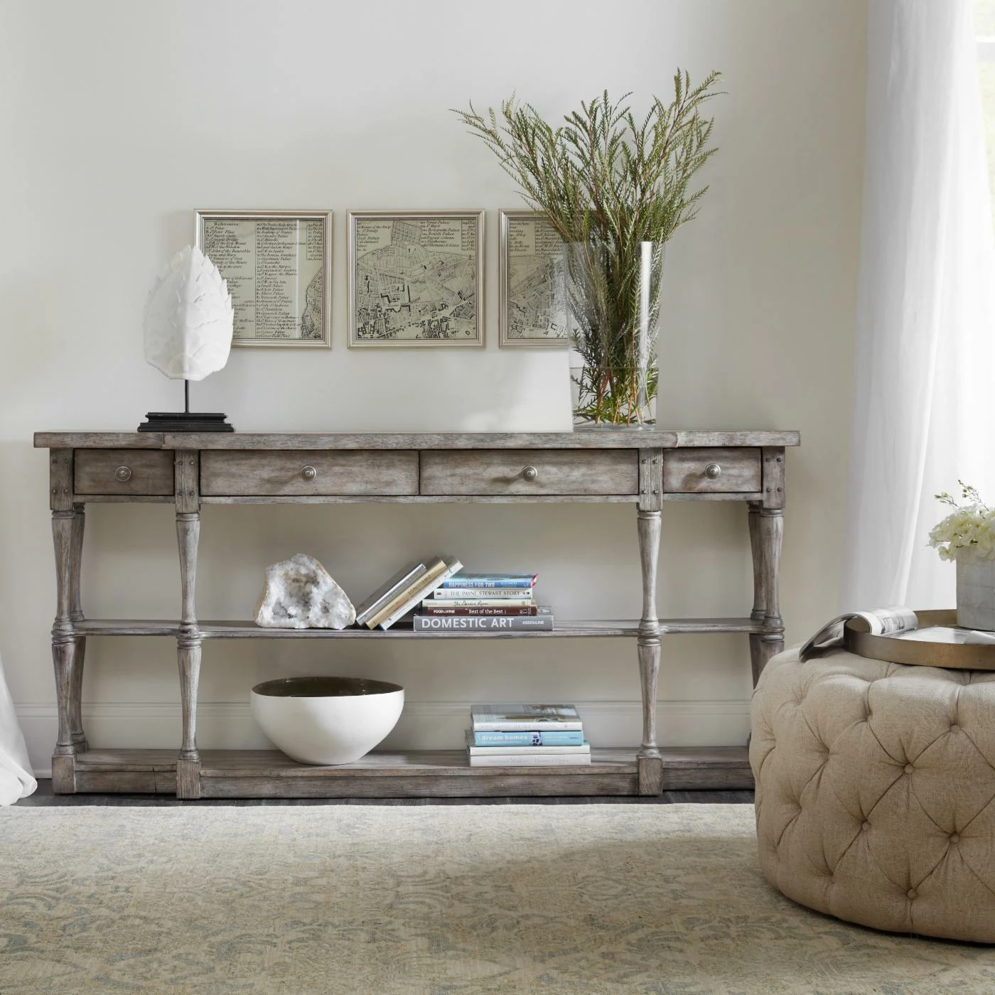 New π Wood Hooker Furniture Sanctuary 4 Drawer Console Table With Shelves π - Image 2