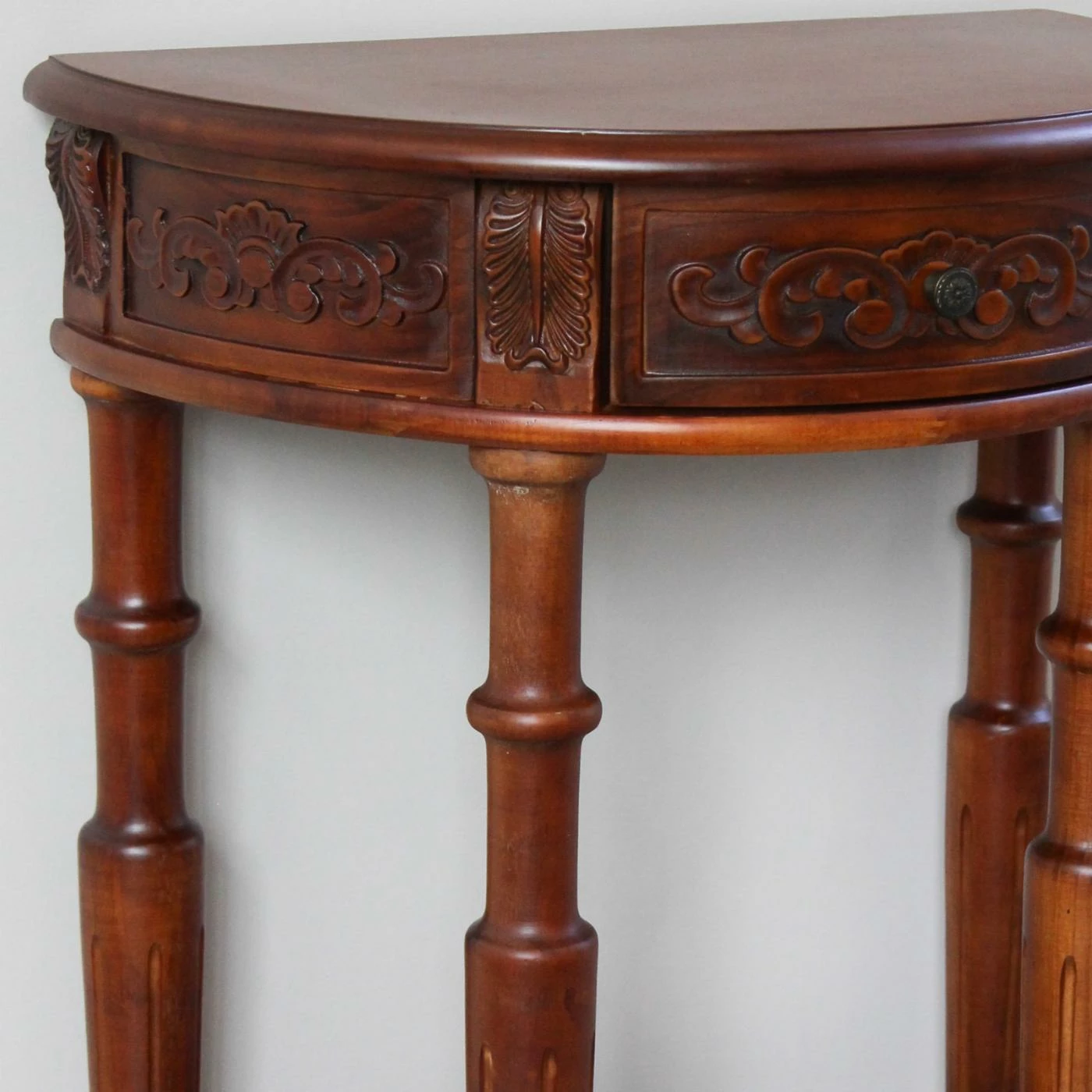 Budget ๐ International Caravan Windsor Hand Carved Wood Walnut Stain Console Table ๐ - Image 2