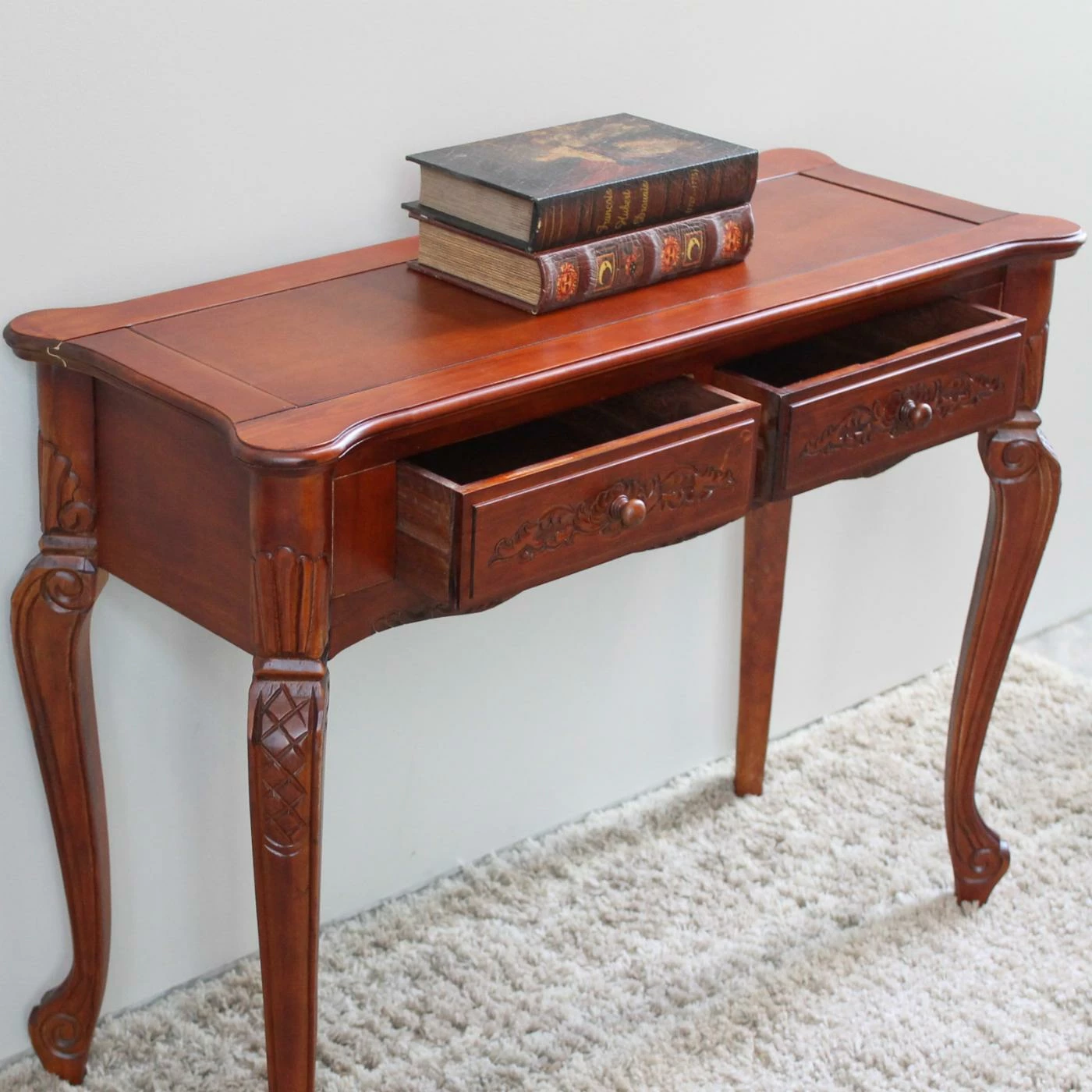 Outlet ๐ Wood International Caravan Windsor Queen Anne Hand Carved Walnut Stain Wall Table ๐คฉ - Image 2