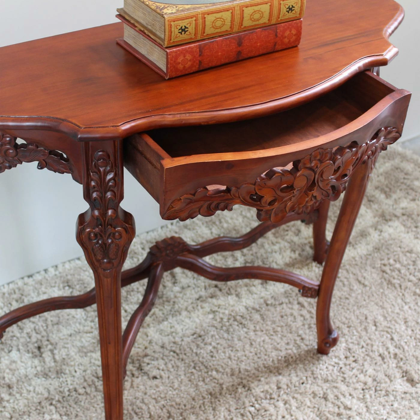Hot Sale π Wood International Caravan Windsor Hand Carved Walnut Stain Console Table π - Image 2