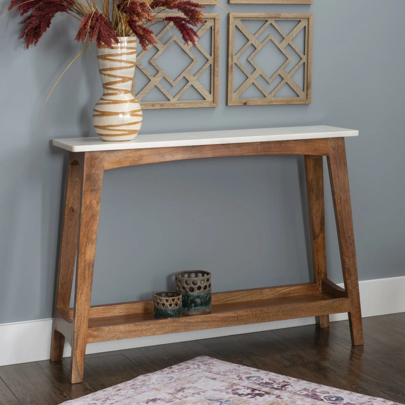 Best reviews of ✔️ Wood Powell Rainier Console - Brown With White Marble Top ⭐ - Image 2