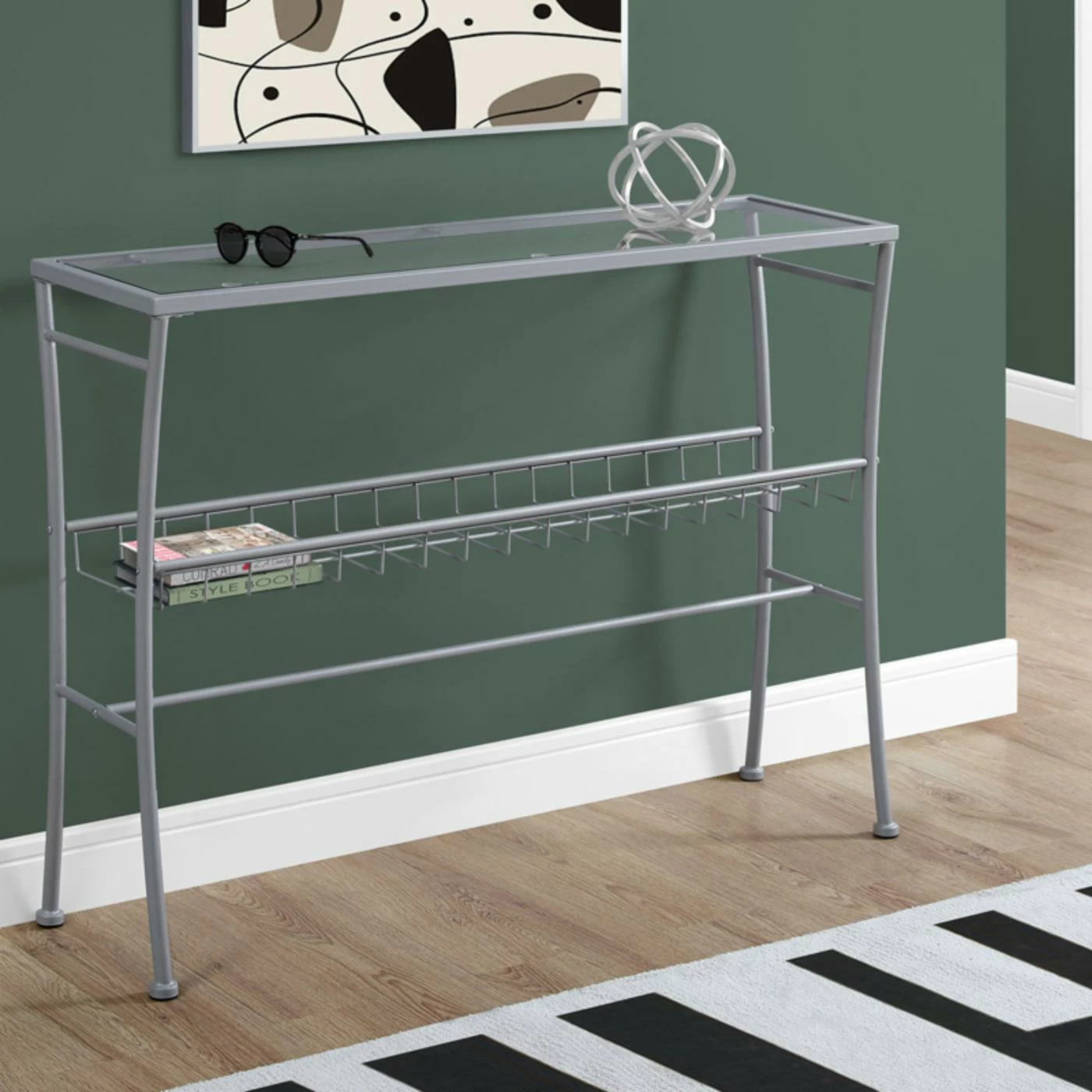 Buy 🎁 Metal Monarch Specialties Rectangular Glass Top Console Table With Basket Shelf ❤️ - Image 2