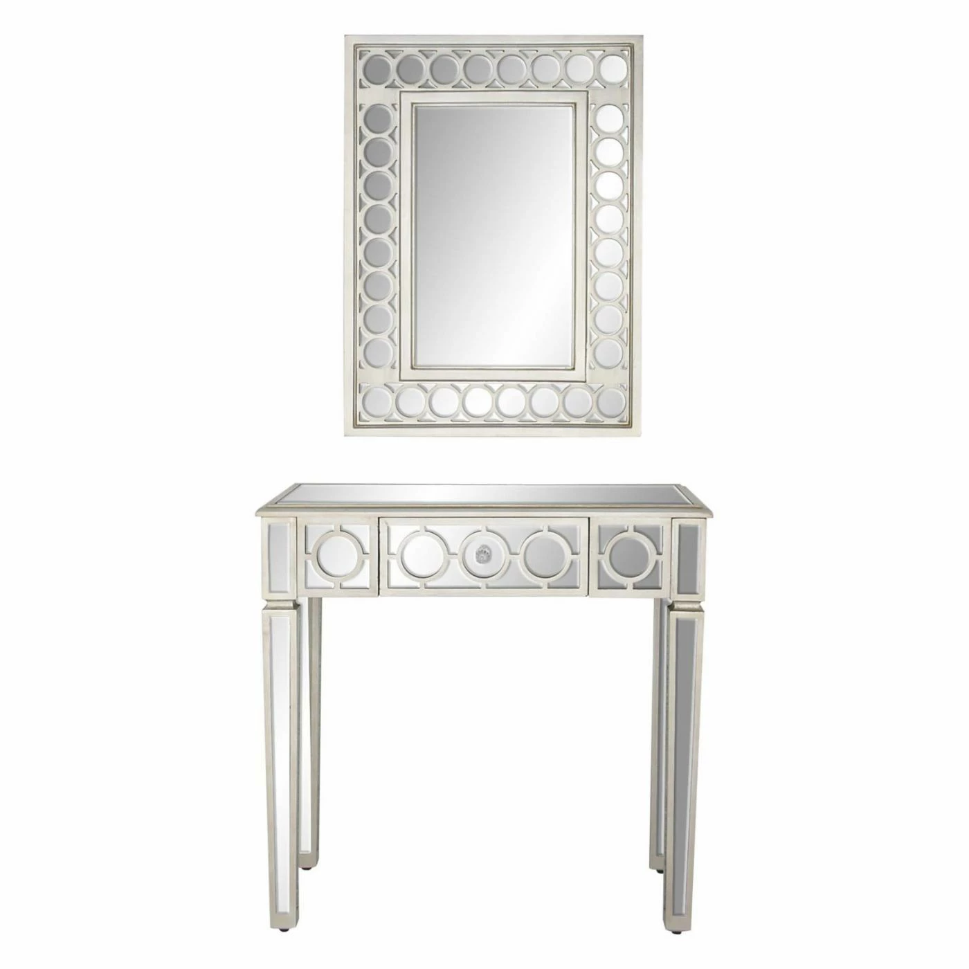 Best deal 👏 Metal DecMode Modern 2 Piece Wood And Glass Wall Mirror And Console Table Set 🎉 - Image 2