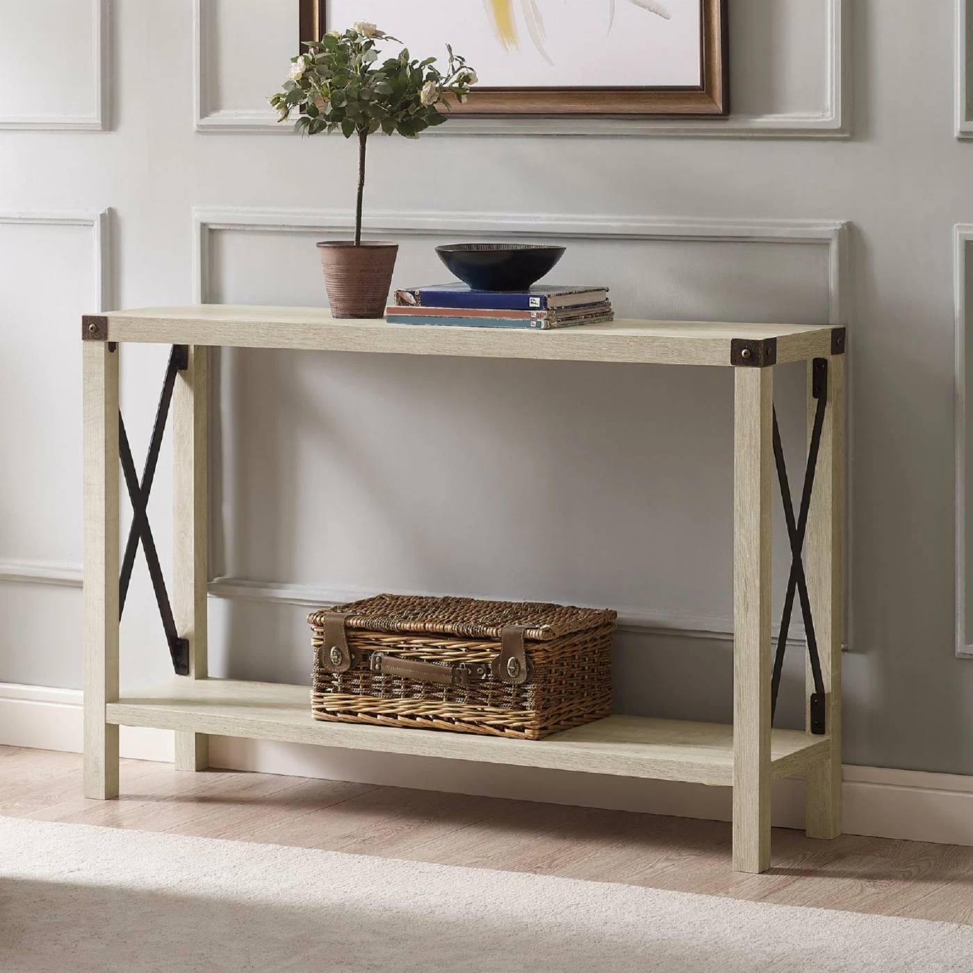 Promo π€© Wood HumbleNest Countryside Weathered Metal X Console Table β - Image 2