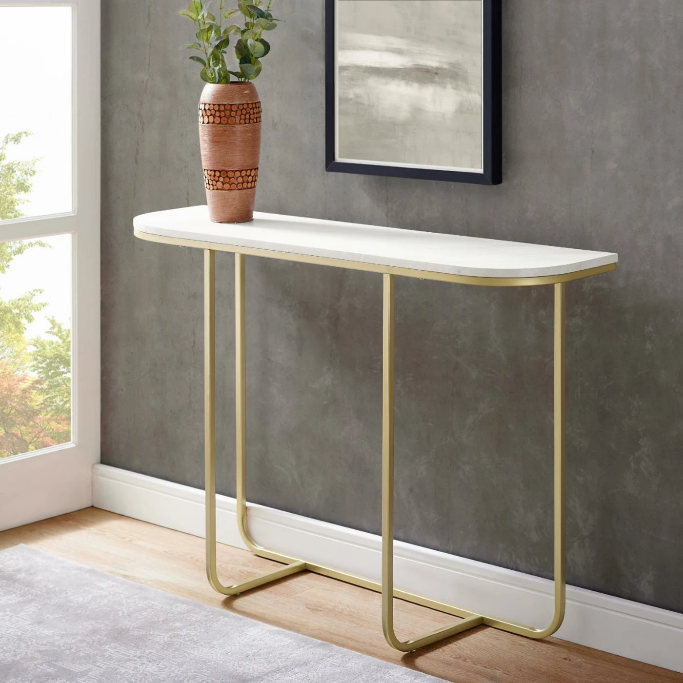 Budget π Metal Manor Park Modern Curved White Faux Marble Entry Table βοΈ - Image 2