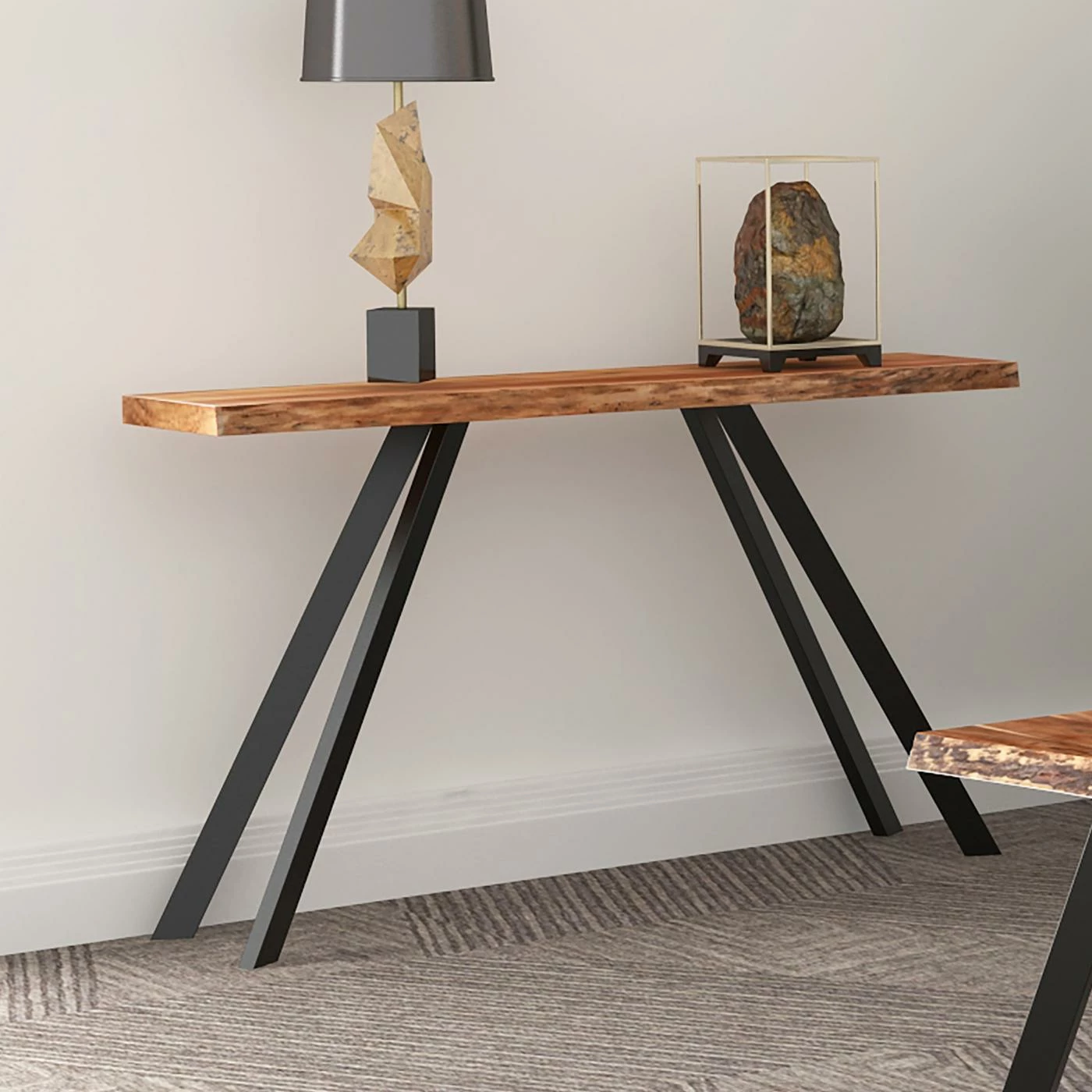 Buy βοΈ Metal !nspire Rustic Industrial Solid Wood And Iron Angled Leg Console Table π - Image 2