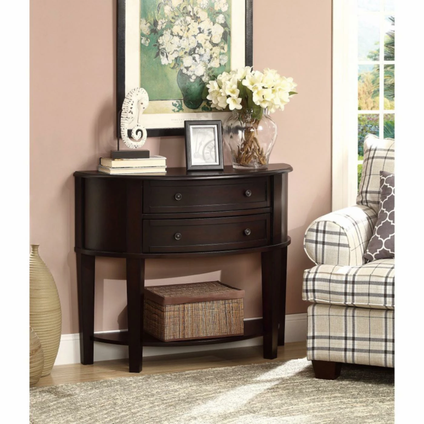 Best Sale π Benzara Wooden Crescent Console Table With 2 Drawers π