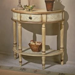 Discount π€© Butler Specialty Wood Butler Demilune Console Table - Tuscan Cream Hand-painted β€οΈ