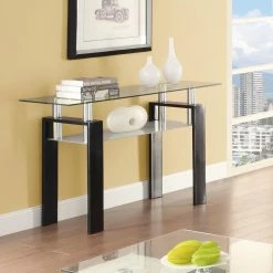 Coupon 🎉 Metal Coaster Furniture Glass Top Sofa Table With Glass Shelf 💯