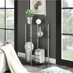 Cheapest 🥰 Metal Convenience Concepts 3 Tiered Glass Display Console Table 👏