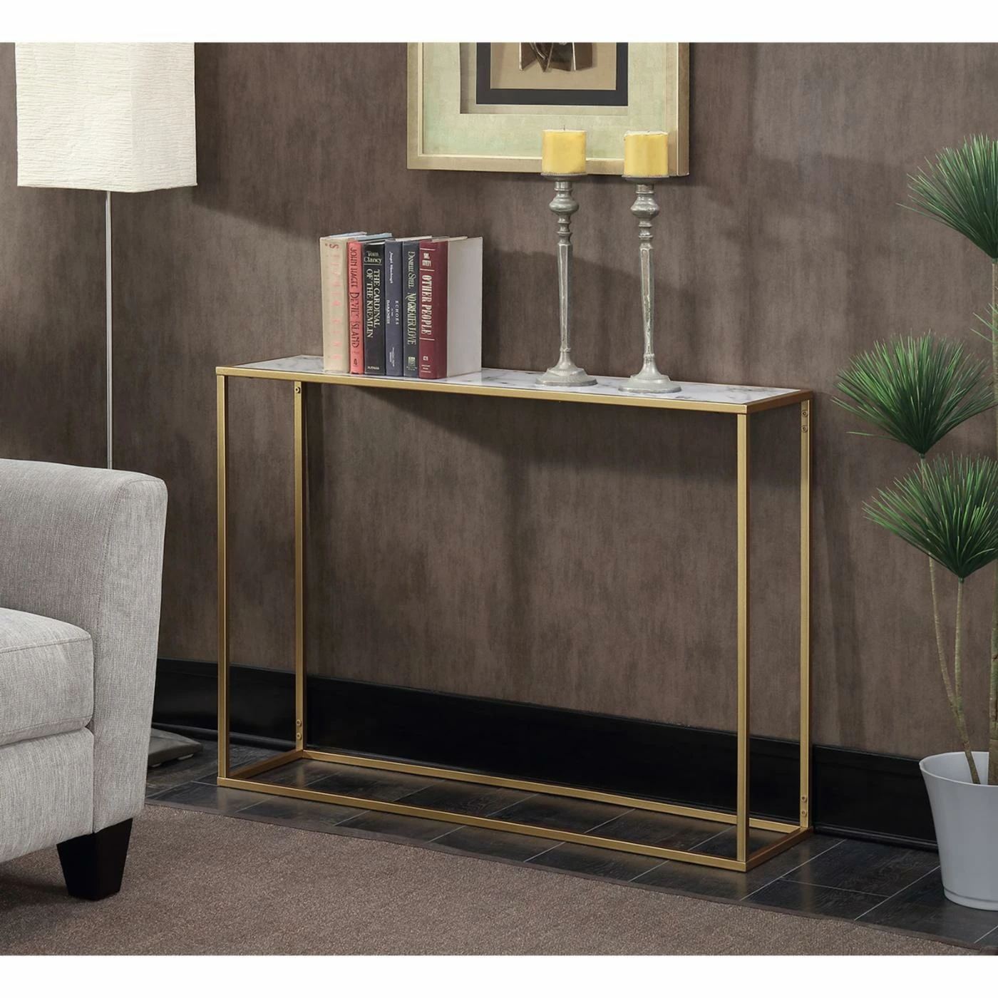 Best Sale โจ Metal Convenience Concepts Gold Coast Faux Marble Console Table ๐