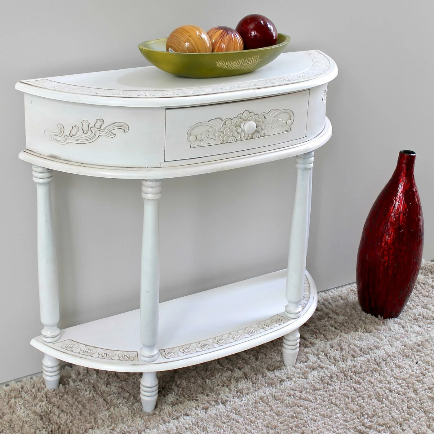 Best Pirce π Wood International Caravan Windsor Antique White Hand Carved Console Table β