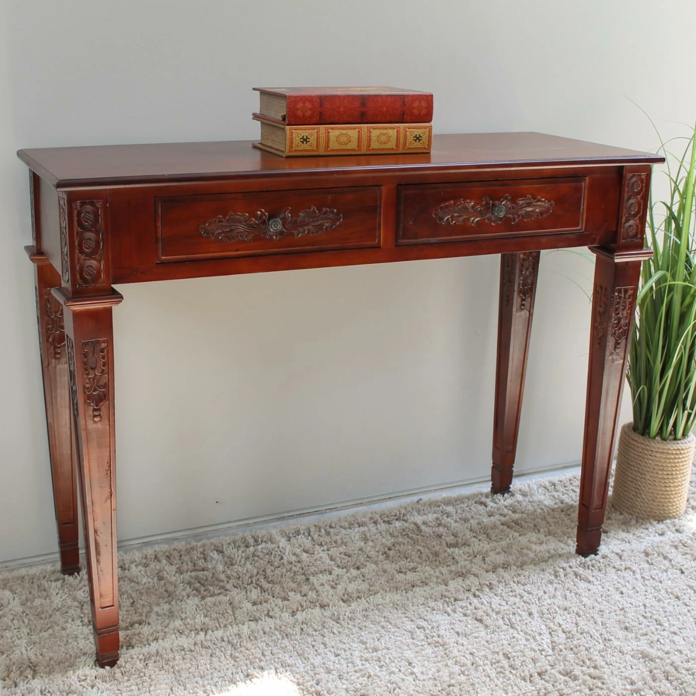 Promo π Wood International Caravan Windsor Hand Carved 2 Drawer Console Table π