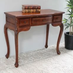 New 🧨 Wood International Caravan Windsor Hand Carved Walnut Stain 3 Drawer Console Table 💯