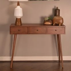 Flash Sale 🛒 Decor Therapy Mid Century 3 Drawer Wood Console Table 🔔