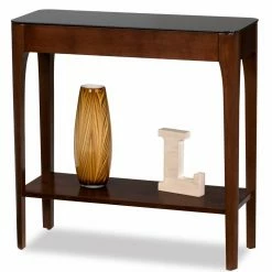 Outlet 😉 Wood Leick Home Obsidian Hall Stand With Shelf, Chestnut/Black Glass 😀