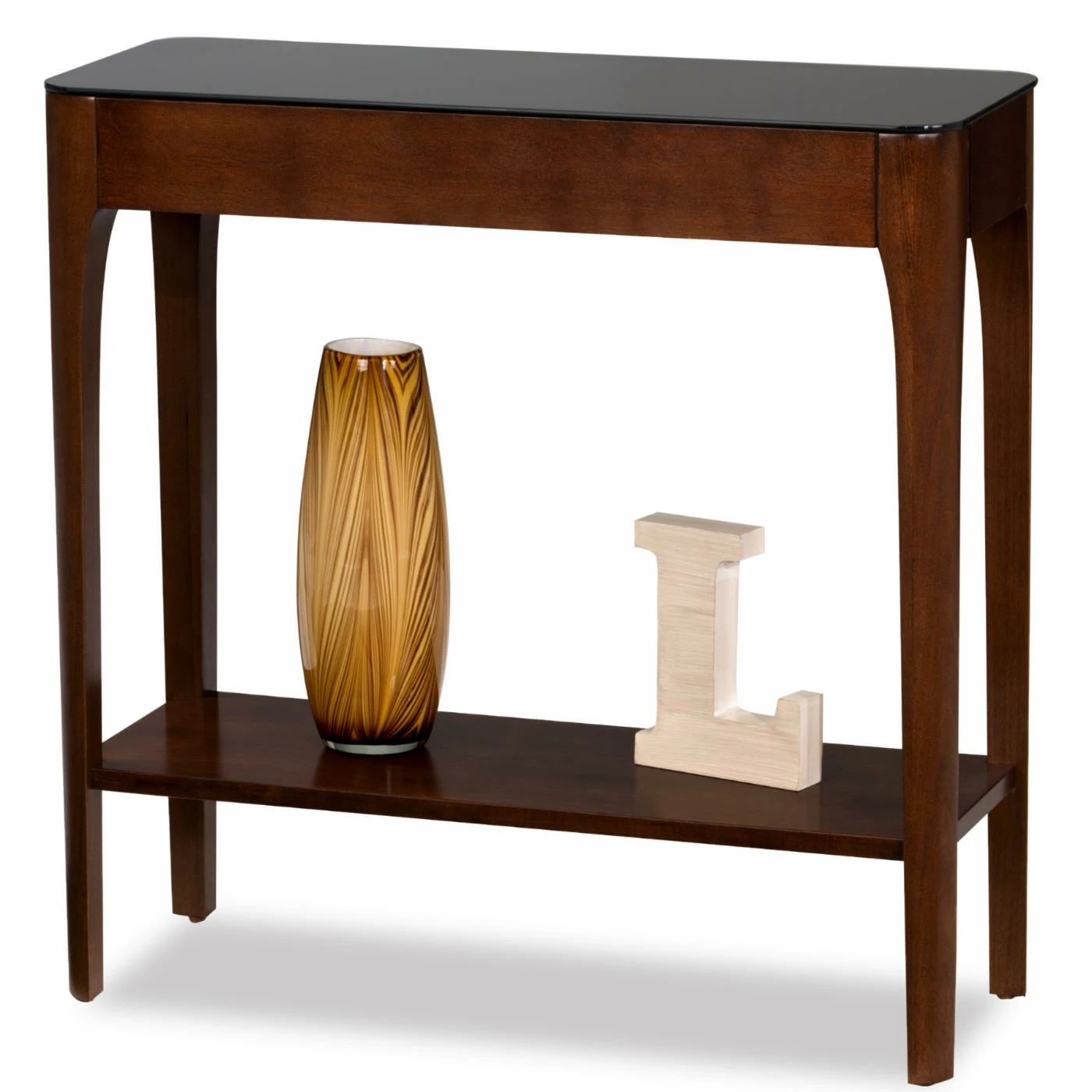 Outlet π Wood Leick Home Obsidian Hall Stand With Shelf, Chestnut/Black Glass π