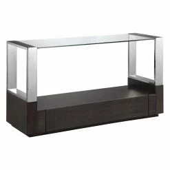 Flash Sale 🔔 Wood Magnussen Revere Contemporary Glass Top Entryway Table With Storage 🎉