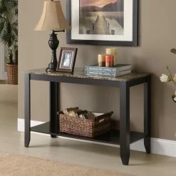 Coupon 😍 Wood Monarch Specialties Cappuccino Faux Marble Top Console Table 👏