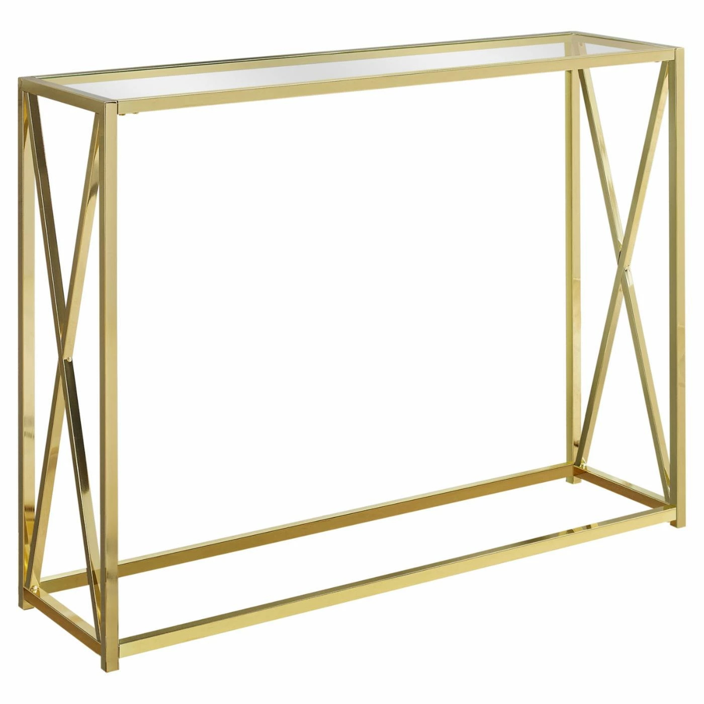 Best Pirce β€οΈ Metal Monarch Specialties Glass Top Console Table With Cross Legs π