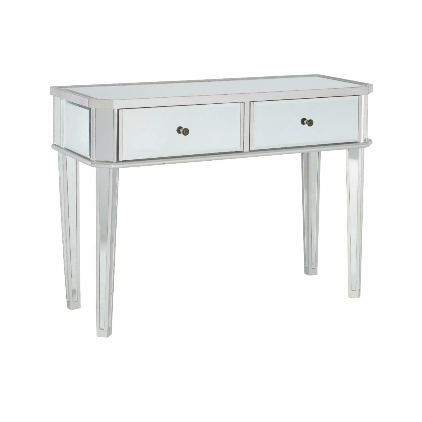 New π Powell Mirrored 2-Drawer Small Console - Mirrored Surfaces And Luxe Silver Wood π