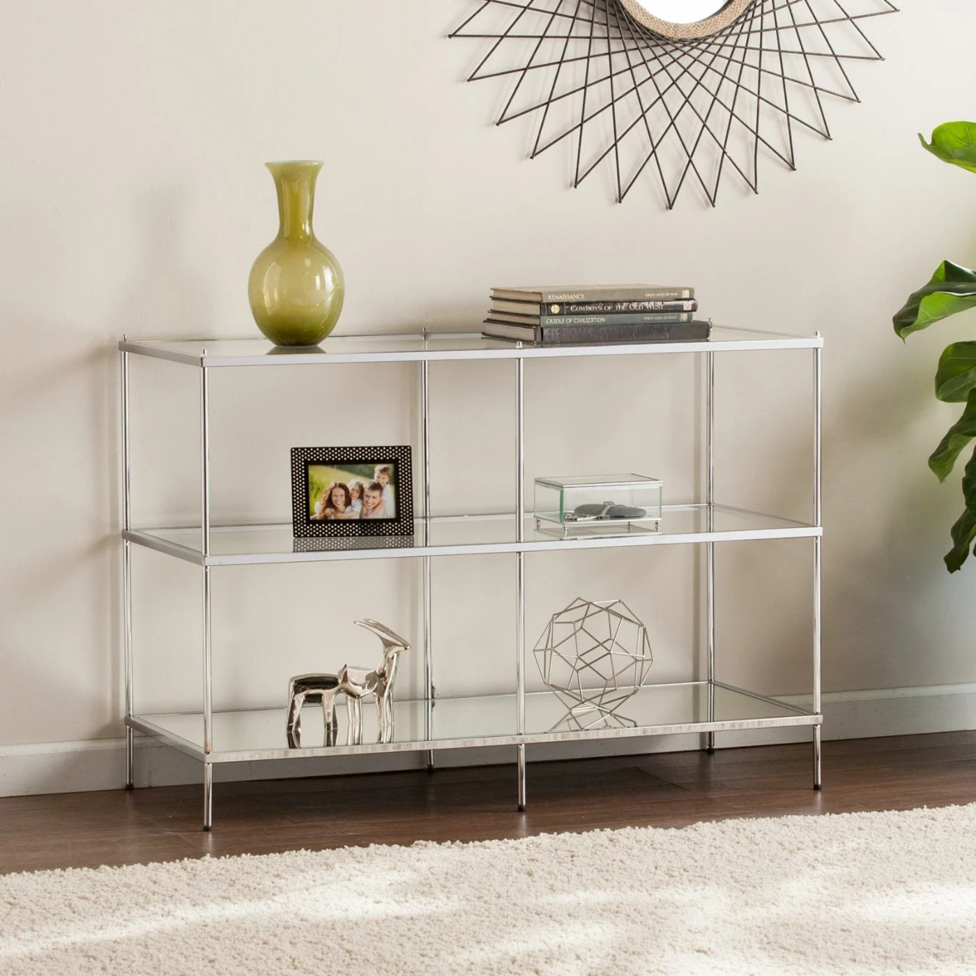 Best Pirce 😀 Metal Southern Enterprises Knox Glam Mirrored Console Table - Chrome 🥰