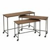 Deals 🌟 Metal Tripar Wood Tables On Wheels - Set Of 3 ⭐