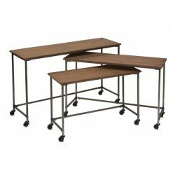 Deals 🌟 Metal Tripar Wood Tables On Wheels - Set Of 3 ⭐