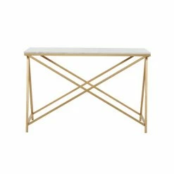 New 👍 Metal DecMode Polished Marble Console Table 🔔