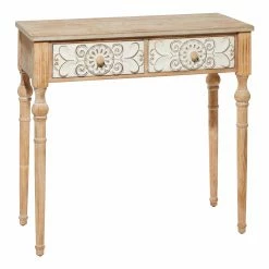 Discount 🌟 Wood DecMode Farmhouse Floral And Acanthus Drawer Console Table 🥰