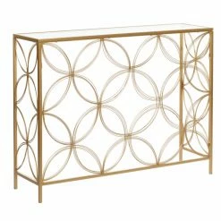 Discount ✔️ Metal DecMode Encased Tempered Glass Contemporary Console Table ✨