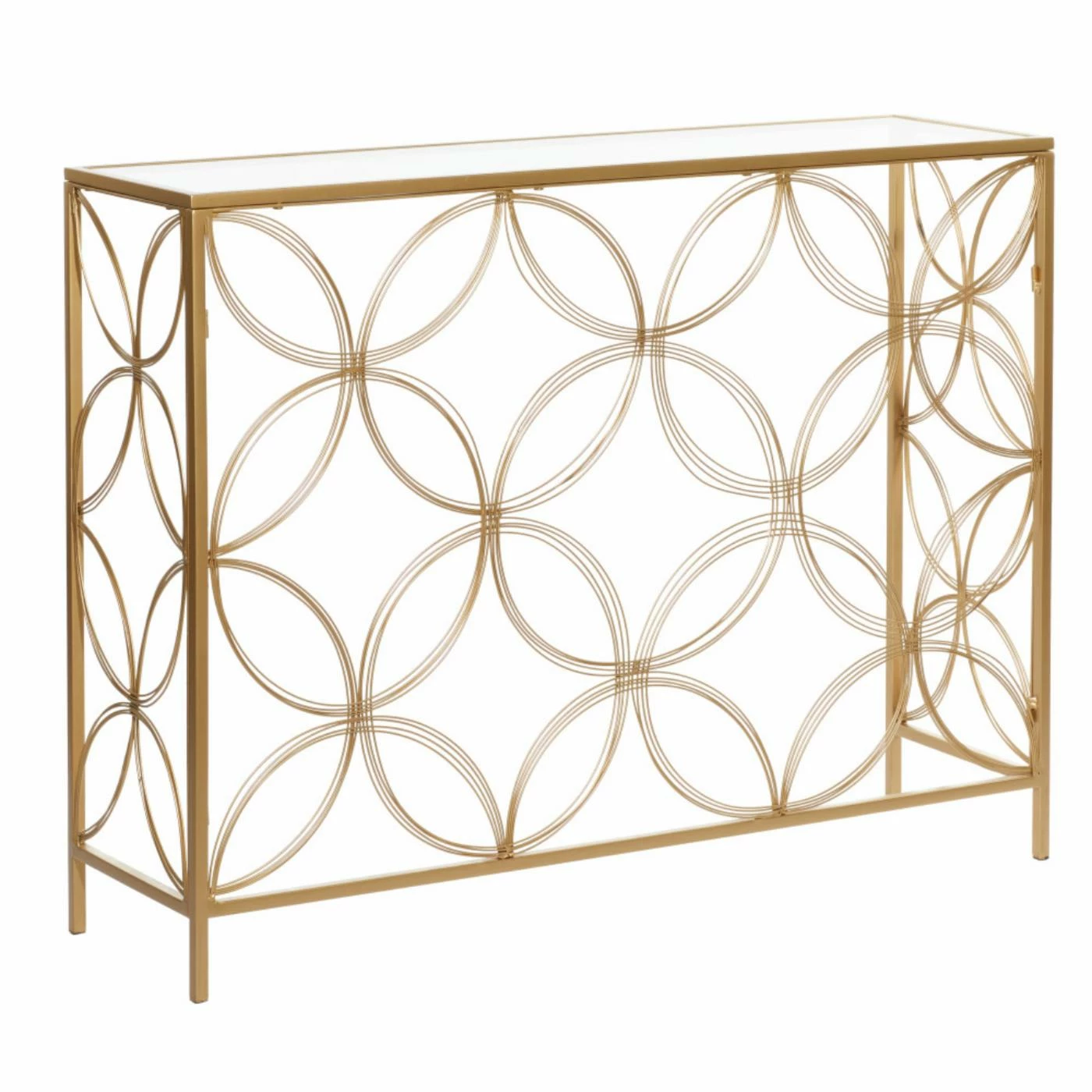 Discount ✔️ Metal DecMode Encased Tempered Glass Contemporary Console Table ✨