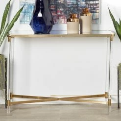 Flash Sale 🔔 DecMode Modern Iron And Acrylic Rectangular Mirror Console Table 🌟