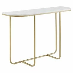 Budget 😍 Metal Manor Park Modern Curved White Faux Marble Entry Table ✔️