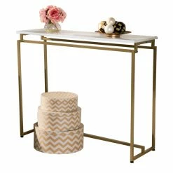 Best Sale 🔔 Baxton Studio Renzo Modern / Contemporary Metal Console Table With Faux Marble Tabletop ⭐