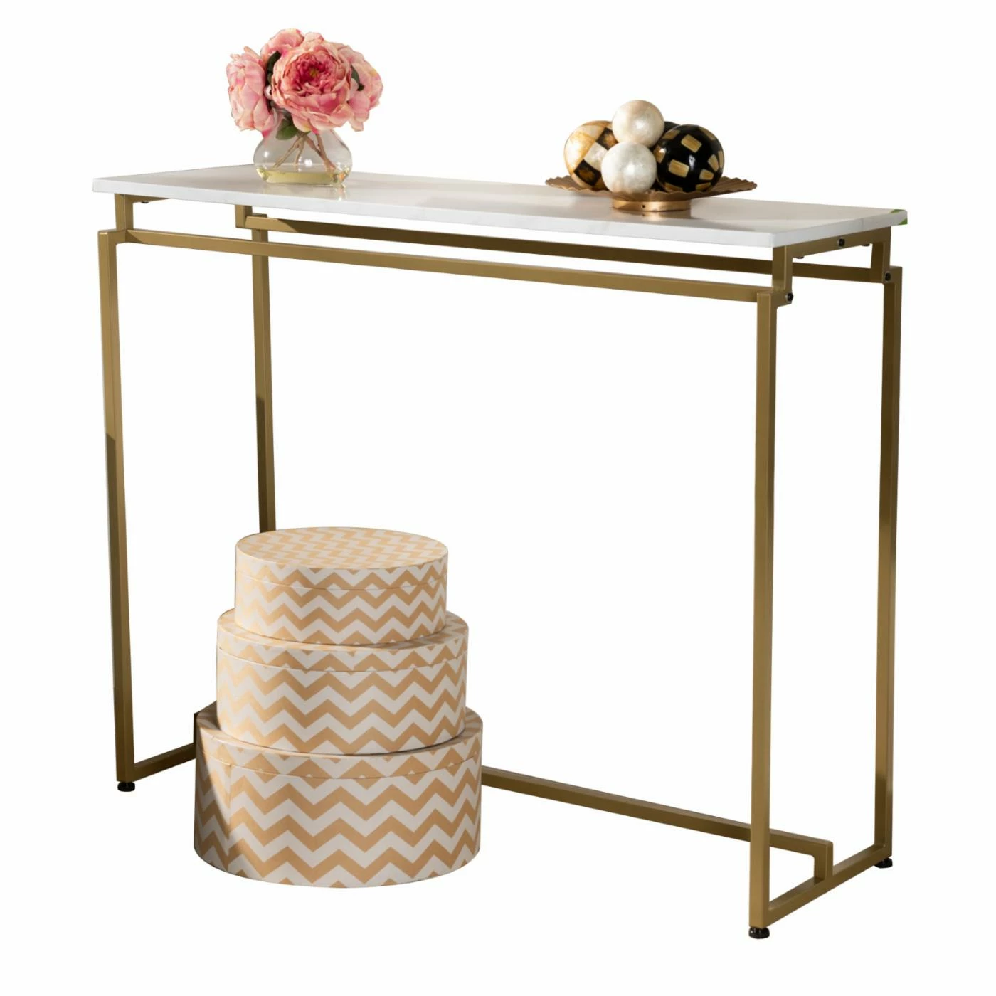 Best Sale π Baxton Studio Renzo Modern / Contemporary Metal Console Table With Faux Marble Tabletop β